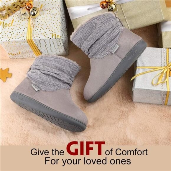 Women's Warm Chenille Knit Bootie Slippers Memory Foam Comfy Boots House Shoes - Picture 4 of 5